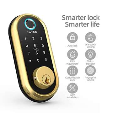 Smart Lock Deadbolt, Fingerprint Door Lock with Touch Screen Keypads, Bluetooth Electronic Keyless Entry Door Lock, Featuring Security Auto Lock, APP Control, Compatible with Alexa, Google Assistant