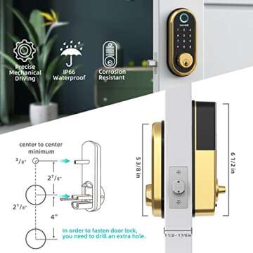 Smart Lock Deadbolt, Fingerprint Door Lock with Touch Screen Keypads, Bluetooth Electronic Keyless Entry Door Lock, Featuring Security Auto Lock, APP Control, Compatible with Alexa, Google Assistant