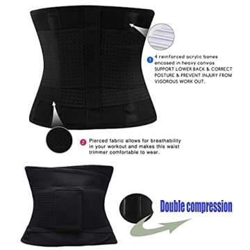 VENUZOR Waist Trainer Belt for Women - Waist Cincher Trimmer - Slimming Body Shaper Belt - Sport Girdle Belt (UP Graded)(Black,XX-Large)