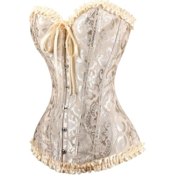 JoyPeak Corset Tops - Lace Bustier Lingerie for Women, Overbust Push Up Bodysuit in Beige
