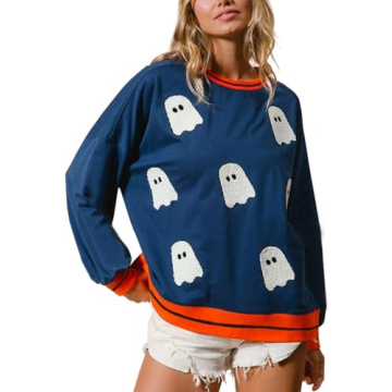 Yiulangde Womens Halloween Ghost Sweatshirt Spooky Season Funny Graphic Sweaters Crewneck Sweatshirt...