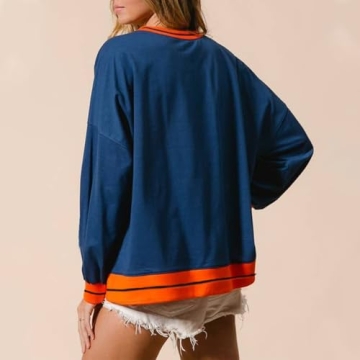 Yiulangde Womens Halloween Ghost Sweatshirt Spooky Season Funny Graphic Sweaters Crewneck Sweatshirt Halloween Party Clothes Blue