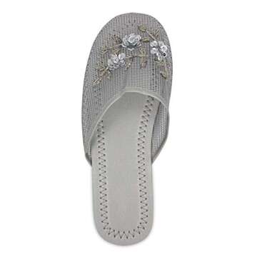 Cammie Women's Floral Beaded Mesh Silver Chinese Slippers 7 B(M) US