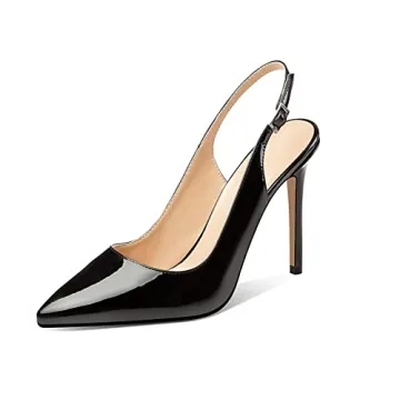 Mettesally Women's Slingback Stiletto Heel Pumps Pointed Toe Comfortable Ankle Strap High Heels Slip On Wedding Party Shoes Black US7R