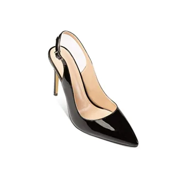 Mettesally Women's Slingback Stiletto Heel Pumps Pointed Toe Comfortable Ankle Strap High Heels Slip On Wedding Party Shoes Black US7R