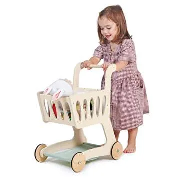 Tender Leaf Toys - Shopping Cart - Wooden Shopping Cart with Extra Storage - Perfect Role Play Toy, Promotes Creativity and Imagination for Boys and Girls - Age 3+