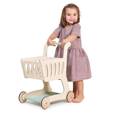 Tender Leaf Toys - Shopping Cart - Wooden Shopping Cart with Extra Storage - Perfect Role Play Toy, Promotes Creativity and Imagination for Boys and Girls - Age 3+