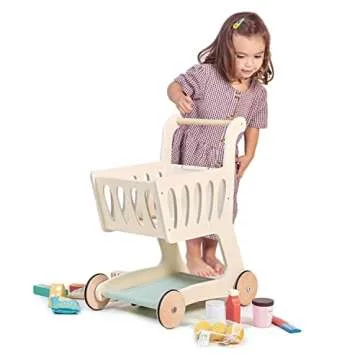 Tender Leaf Toys - Shopping Cart - Wooden Shopping Cart with Extra Storage - Perfect Role Play Toy, Promotes Creativity and Imagination for Boys and Girls - Age 3+