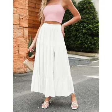 HAEOF Women's 2025 Boho A Line Flowy Summer Maxi Skirt Trendy Slit Elastic High Waist Beach Long Skirts with Pockets(White, M)