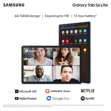 SAMSUNG Galaxy Tab S6 Lite 10.4" 64GB Android Tablet, LCD Screen, S Pen Included, Slim Metal Design, AKG Dual Speakers, 8MP Rear Camera, Long Lasting Battery, US Version, 2022, Oxford Gray
