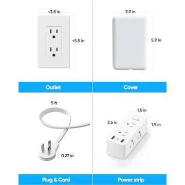 Olcorife Flat Extension Cord with 6 Outlets & USB Ports