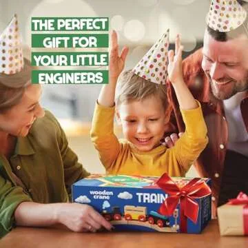 Wooden Train Set Toddler Toys - 38 Pcs Wood Train Track Set for Toddlers 3-4 Years with Crane, Bridge & Accessories - Compatible with All Major Brands