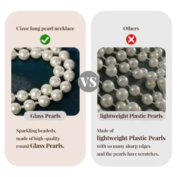 Cizoe 1920s Pearls Necklace Fashion Faux Pearls Gatsby Accessories Vintage Costume Jewelry Cream Long Necklace for Women(B-a-knot Pearl Necklace*2 + 59" Necklace*1-white)