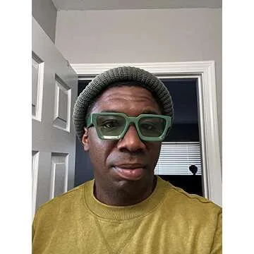 Thick Retro Square Sunglasses for Men Women Chunky Simple Designer Style Rectangle Shades with UV400 Protection(Green Frame/Green Lens)