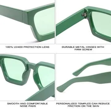 Thick Retro Square Sunglasses for Men Women Chunky Simple Designer Style Rectangle Shades with UV400 Protection(Green Frame/Green Lens)