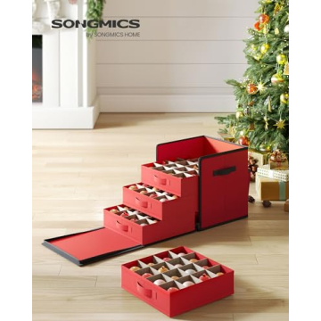 SONGMICS Christmas Ornament Storage with Adjustable Dividers