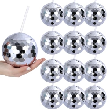 tchrules 12 PCS Disco Ball Cups, Reusable Tumbler Disco Flash Bachelorette Party Cup Decorations Gli...