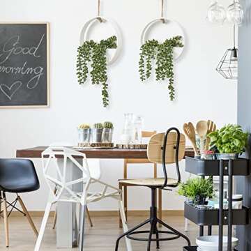 CEWOR 2pcs Artificial Hanging Succulent Plants, Fake String of Pearls in Pot with Lanyard Boho Wall Decor for Bathroom Living Room Home Indoor Outdoor Decorations, White
