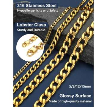 Men Curb Chain Necklace Gold Plated Jewelry Gift 5mm 22inch