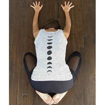 Organic Cotton Yoga Tank Tops. Moon Phases Yoga Shirts for Women. Large Grey.