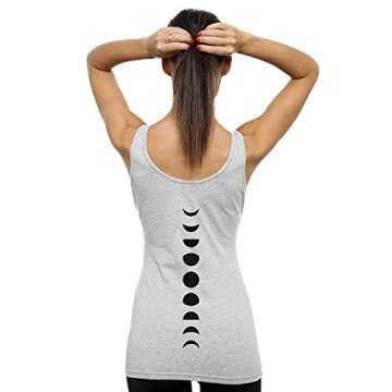 Organic Cotton Yoga Tank Tops. Moon Phases Yoga Shirts for Women. Large Grey.