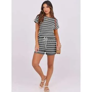 ANRABESS Rompers for Women Summer 2025 Casual Dressy One Piece Tshirt Short Pants Jumpsuit Beach Vacation Outfit Clothes A233-huibai-XL Grey White