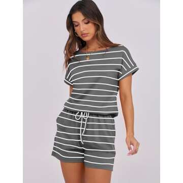 ANRABESS Rompers for Women Summer 2025 Casual Dressy One Piece Tshirt Short Pants Jumpsuit Beach Vacation Outfit Clothes A233-huibai-XL Grey White
