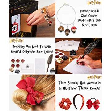 Harry Potter Advent Calendar 2024 Women Adults 24 Christmas Countdown Calendar Stationery Socks Accessories Wand, Stocking Filler Gifts