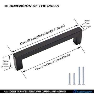 goldenwarm 5 Pack Black Cabinet Pulls 5in Drawer Pulls Modern Kitchen Cabinet Handles Black Dresser ...