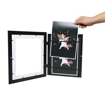 FrameWorks 10" x 12.5" Black Wooden Kids Art Frame with Magnetic Door – Display for 3D Artwork, Ph...