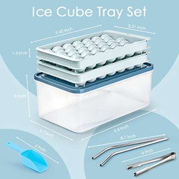 Gracenal Circle Ice Cube Tray, Round Ice Cube Trays for Freezer with Lid and Bin, Ice Tray Making 66pcs Sphere Ice Cube Mold, Ice Makers Countertop for Coffee Cocktail Whiskey, Kitchen Gadgets Gifts