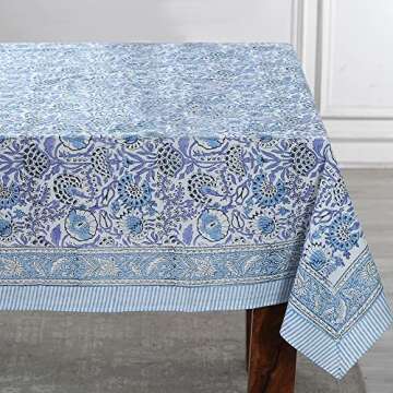 CPC Tablecloth 100% Cotton 60x60 Inch Indian Block Print Square Table Cover, Table Cloth for Wedding...