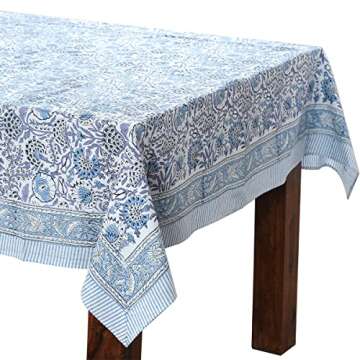 CPC Tablecloth 100% Cotton 60x60 Inch Indian Block Print Square Table Cover, Table Cloth for Weddings, Spring/Summer, Barbeque - Indigo Blue
