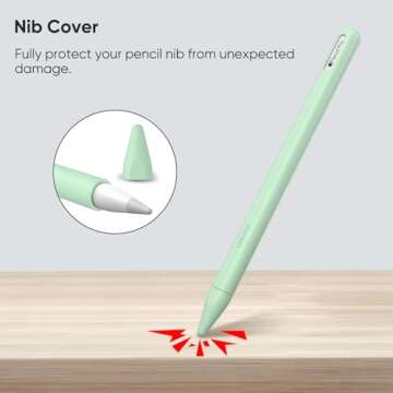 Fintie Silicone Sleeve for Apple Pencil Pro & Apple Pencil 2nd Generation, Light Pen Skin Case Cover Soft Protective Grip Holder with 2 Nib Covers Accessories, Green