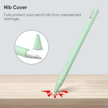 Fintie Silicone Sleeve for Apple Pencil Pro & Apple Pencil 2nd Generation, Light Pen Skin Case Cover Soft Protective Grip Holder with 2 Nib Covers Accessories, Green