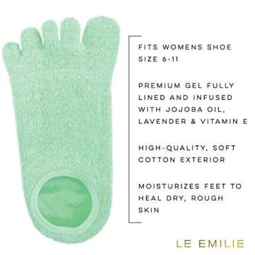 LE EMILIE Moisturizing Gel Heel Socks | Perfect for Healing Dry Cracked Heels and Feet | Infused with Aromatherapy Blend of Lavender and Jojoba Oil | 1 Pair, GREEN