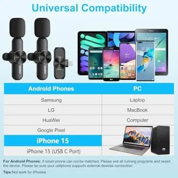 CKOKC Wireless Microphones for iPhone 15 - Android Phone & Computer/Laptop, Mini Professional Wireless Lavalier Microphone for Video Recording Podcast Cordless Lapel Mic with USB C