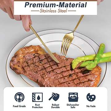 24-Piece Gold Silverware Set Gold Flatware Set for 6, Gold Spoons and Forks Set, Stainless Steel Gold Cutlery Set for Home Kitchen Restaurant Wedding, Mirror Polished Utensils Set, Dishwasher Safe