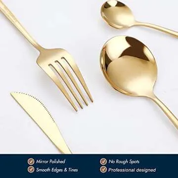 24-Piece Gold Silverware Set Gold Flatware Set for 6, Gold Spoons and Forks Set, Stainless Steel Gold Cutlery Set for Home Kitchen Restaurant Wedding, Mirror Polished Utensils Set, Dishwasher Safe