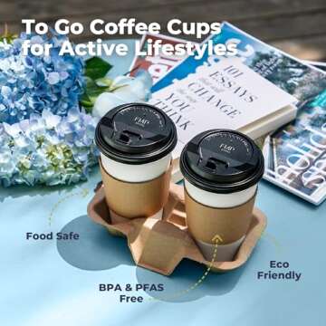 Fit Meal Prep 50 Pack 12 oz Disposable Coffee Cups with Lids, Sleeves, Leak-Proof To Go Coffee Cups with Lids, Durable Paper Cups for Hot Beverage, Home, Office, Party