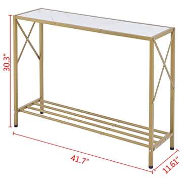 Tajsoon Entryway Table, 2-Tier Entry Way Console Entrance Table, 41.7”L Narrow Sofa Table with Shelves, Ideal for Hallway, Entryway, Living Room, Foyer, Corridor, and Office (Gold & White)