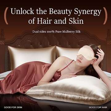 Powsure 100% Pure Mulberry Silk Pillowcase for Hair and Skin - 22 Momme 6A Zippered Silk Pillow Case-Standard 20"x26" Gifts for Women(Pack of Silk Pillowcases and Eye Mask Set)