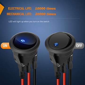 Nilight 12V Rocker Switches with LED Indicator - 8 Pack