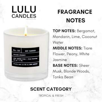 Lulu Candles | Island Coconut | Luxury Scented Soy Jar Candle | Hand Poured in The USA | Highly Scen...
