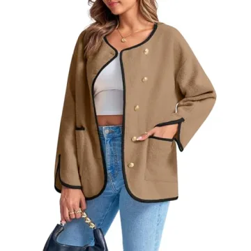 Tankaneo Womens Fuzzy Fleece Jackets Winter Button Down Faux Fur Coat Sherpa Outerwear with Pockets
