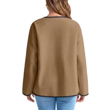 Tankaneo Womens Fuzzy Fleece Jackets Winter Button Down Faux Fur Coat Sherpa Outerwear with Pockets