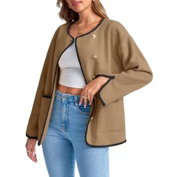 Tankaneo Womens Fuzzy Fleece Jackets Winter Button Down Faux Fur Coat Sherpa Outerwear with Pockets