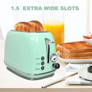 Toaster 2 slice,Retro Stainless Steel Toaster with 6 Settings, 1.5 In Extra Wide Slots, Bagel/Defros...