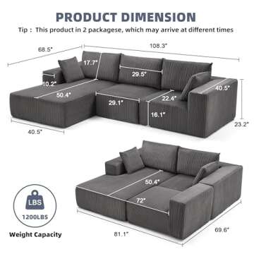 Stylish 108” Modular Sectional Sofa for Modern Living