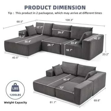 Stylish 108” Modular Sectional Sofa for Modern Living